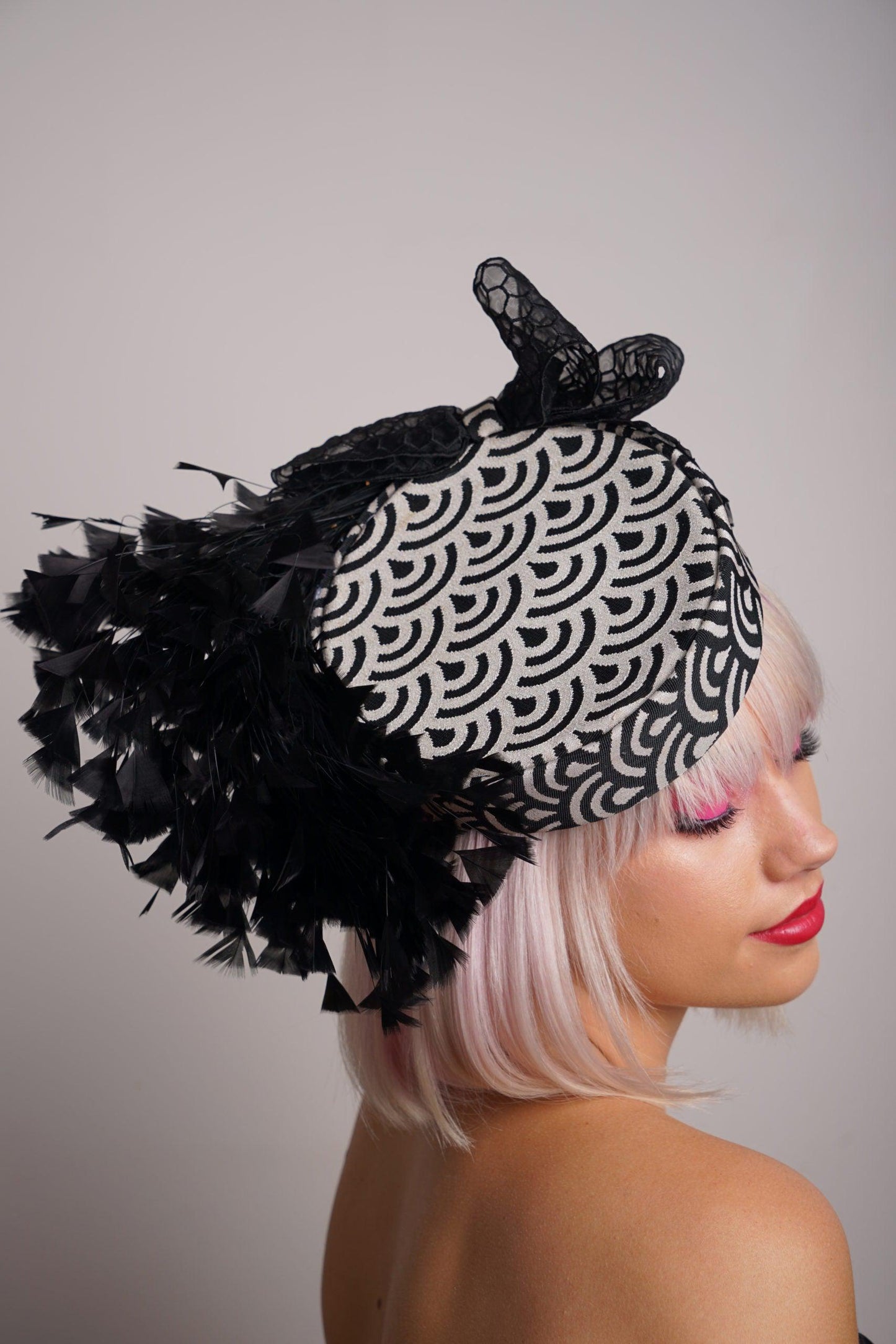 Black Silver White Pillbox Hat