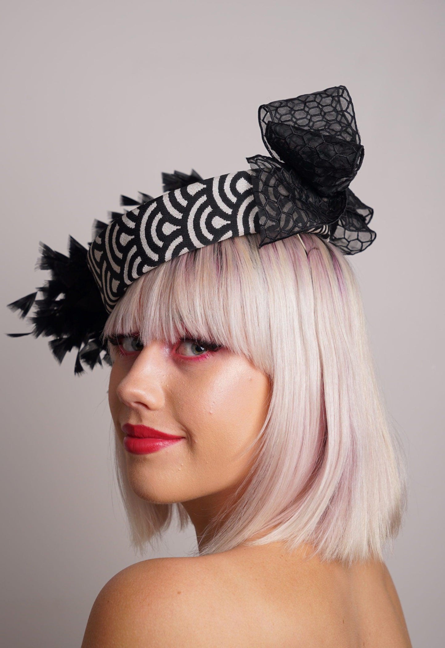 Black Silver White Pillbox Hat