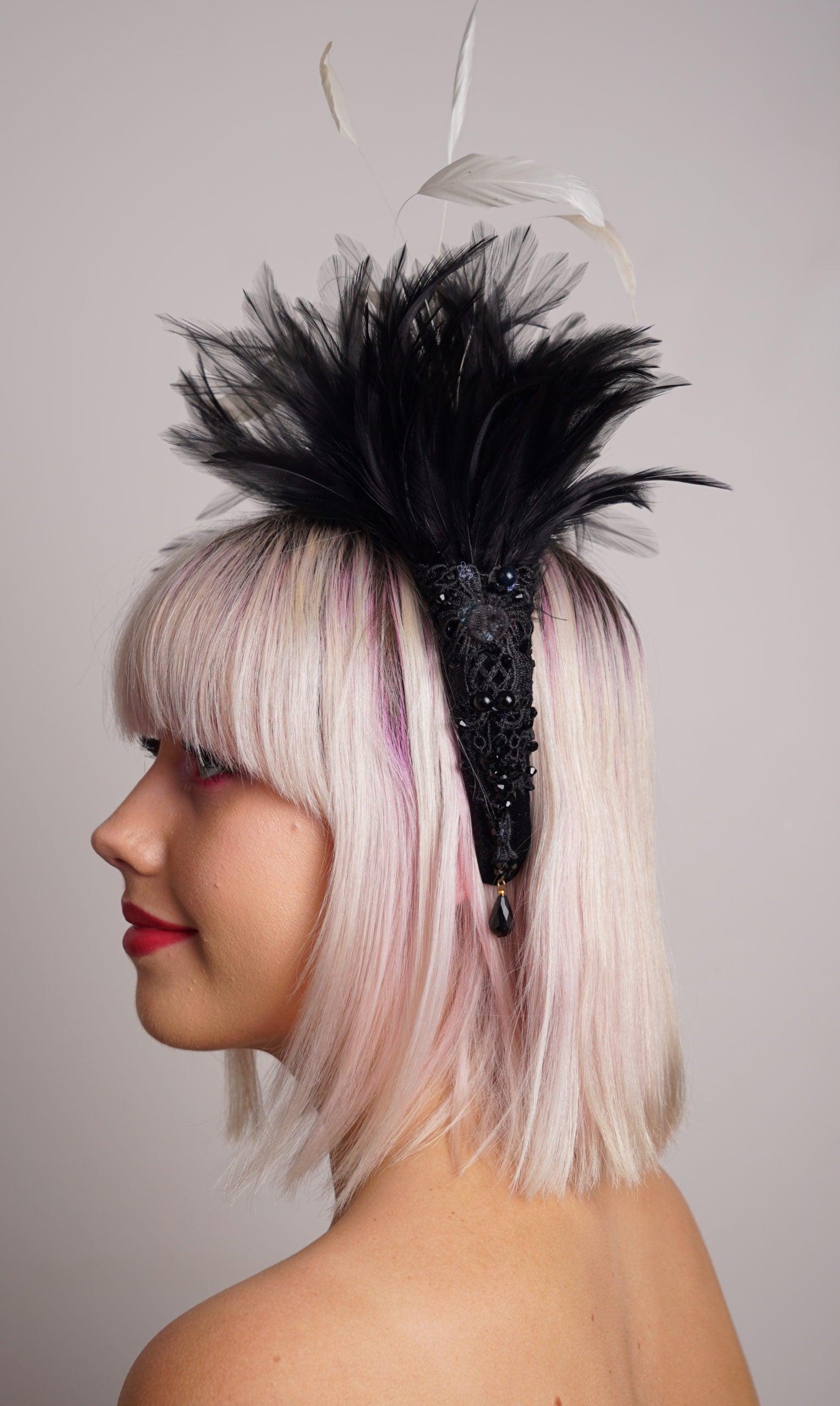Black Feathered Crown Headband