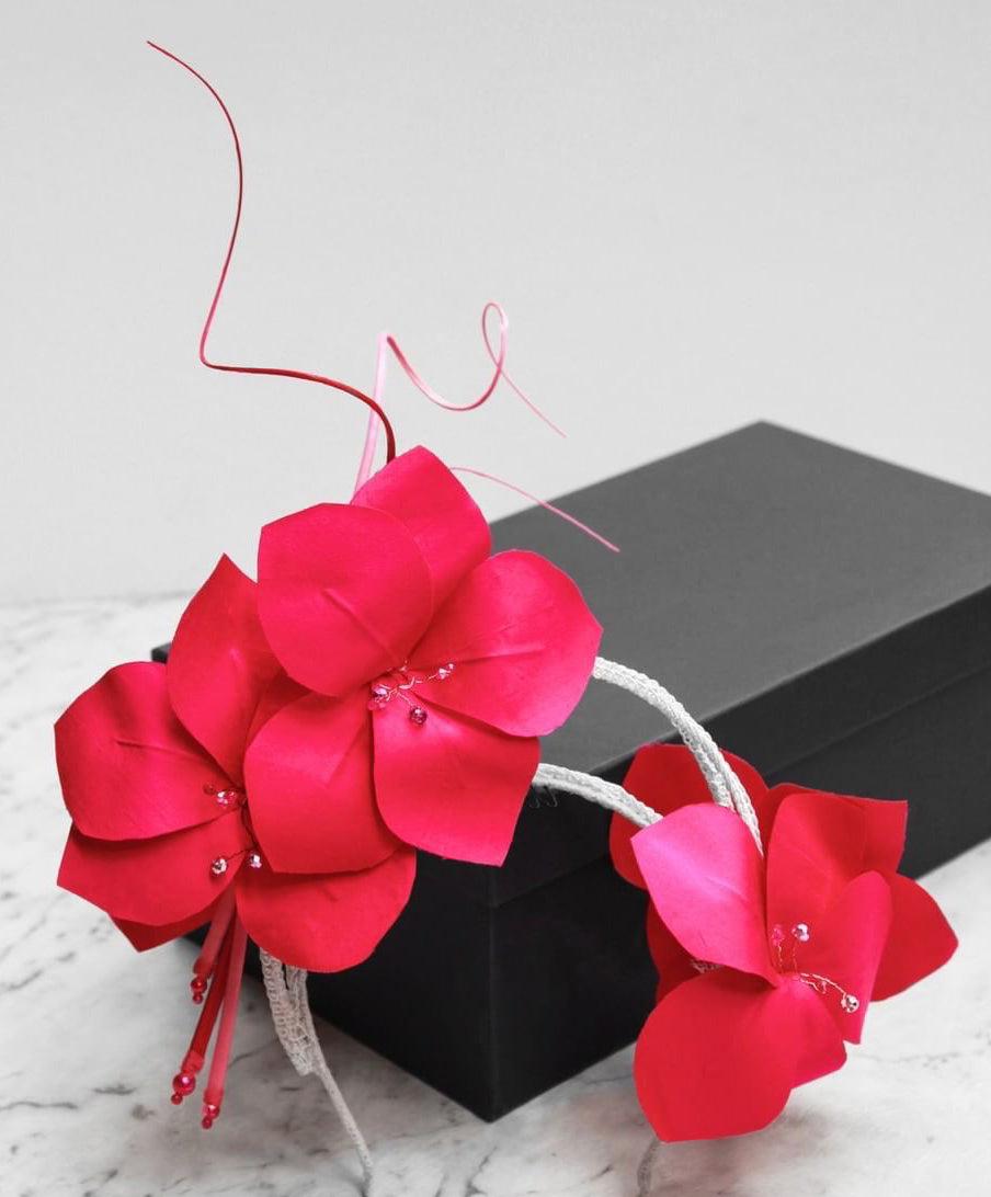 Pink Petal Flower Fascinator silk pink crystals