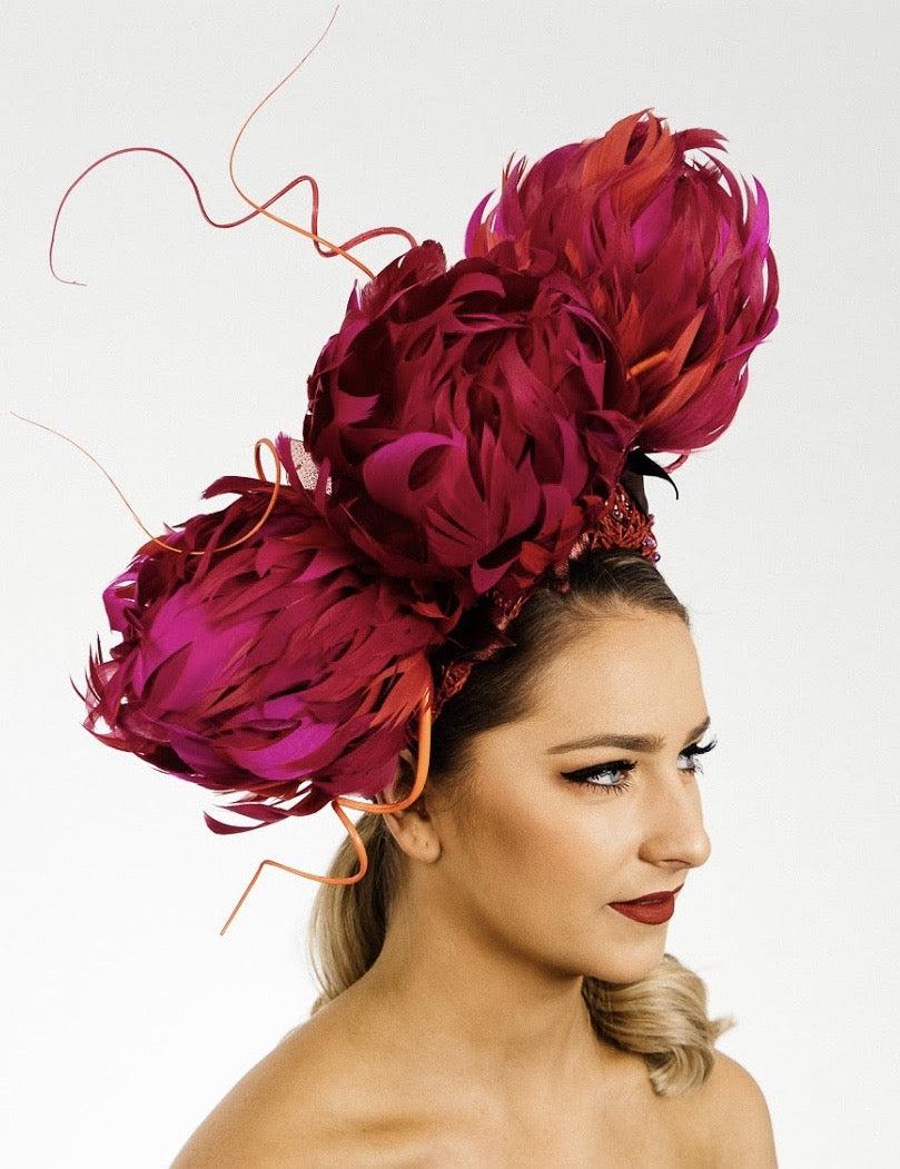 Red Feather Flower Fascinator Banksia