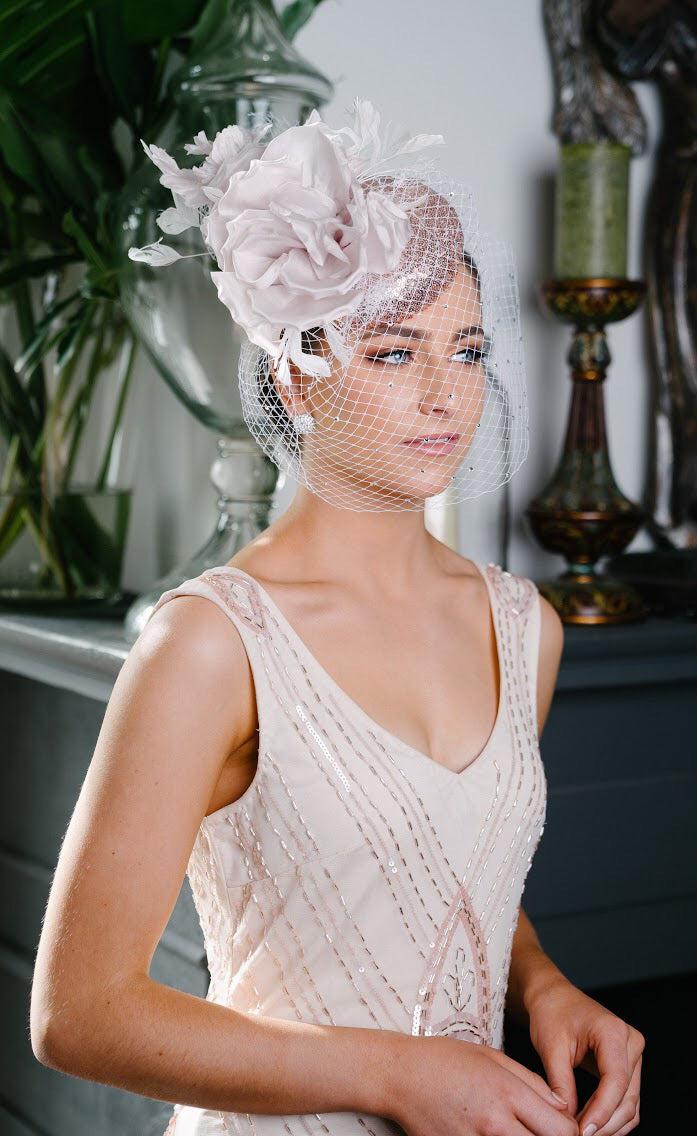 Pink Sequin Button Hat Flowers and Veil