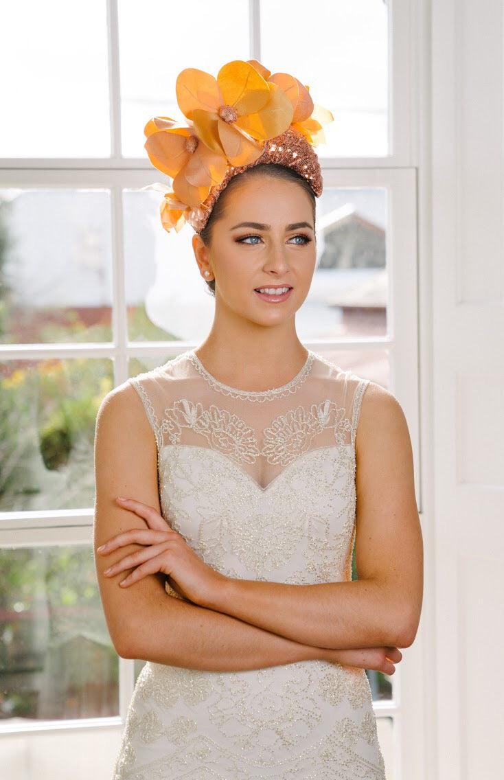 Orange Flower Headband Fascinator Silk Sequins