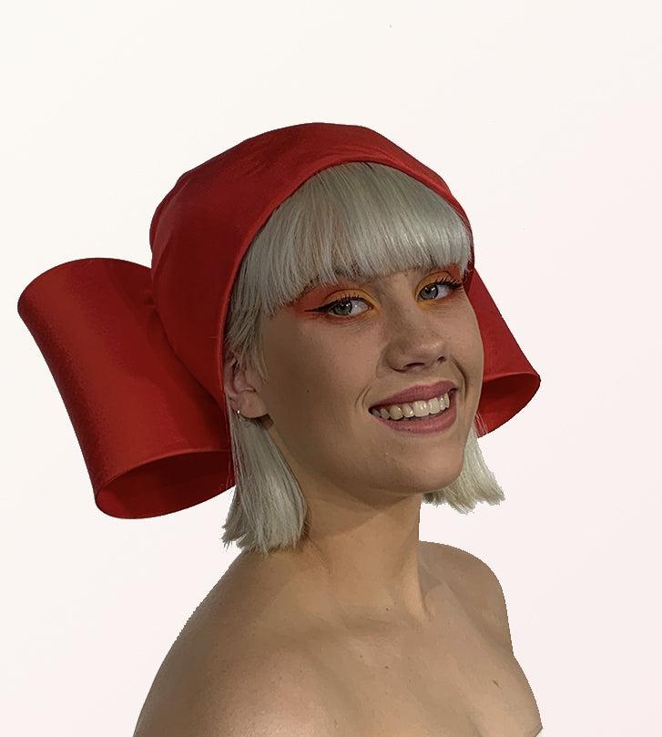 Red Bow Toque Hat- 'Aimee" pure silk/ big bow