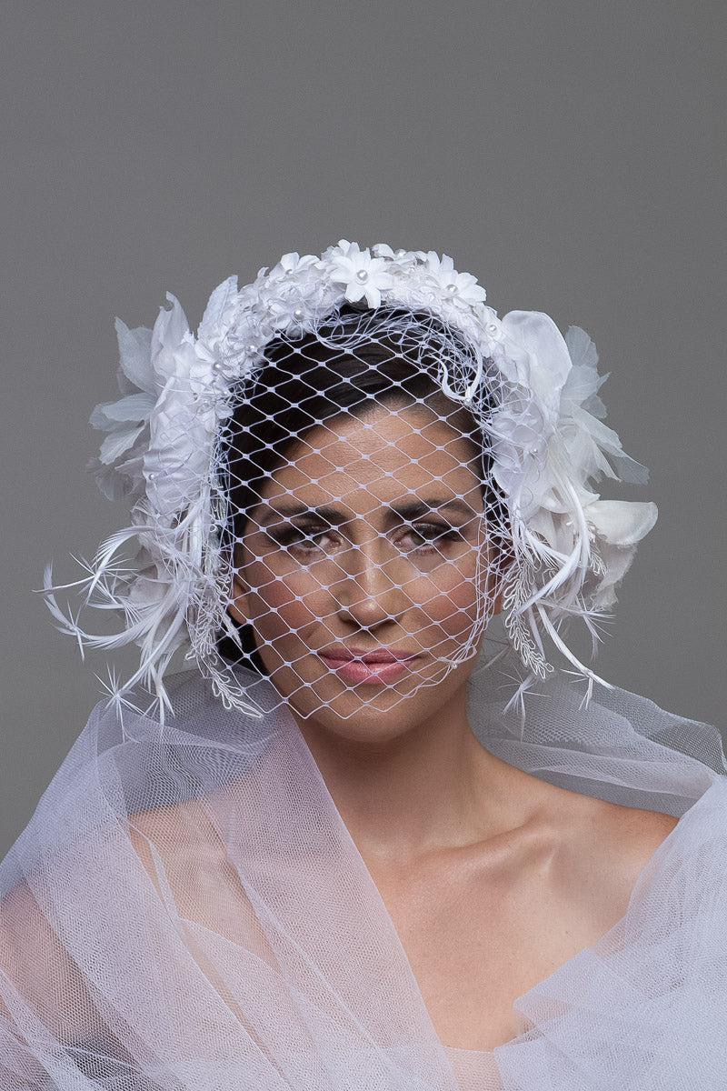 White Lace Feather Headband