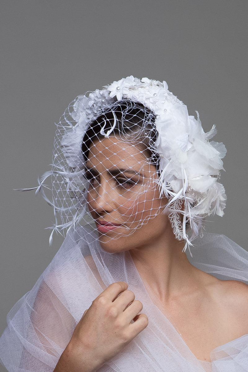 White Lace Feather Headband