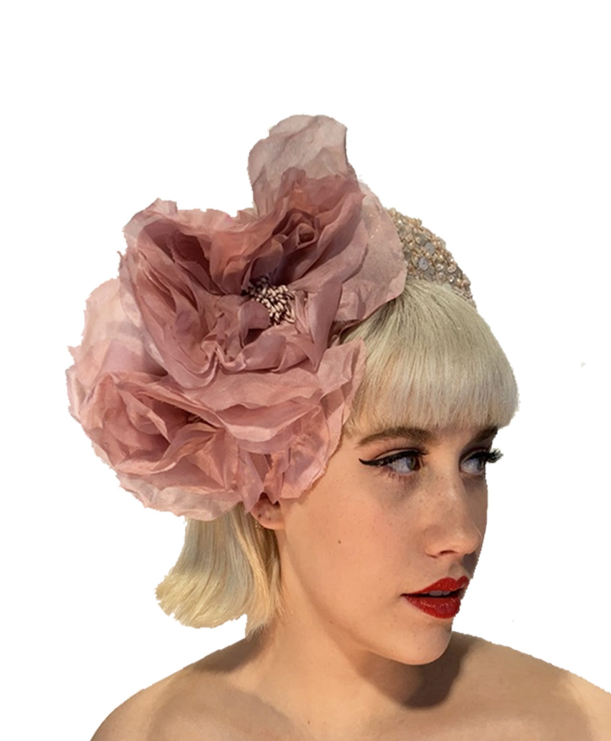 Pink Beaded Silk Fascinator