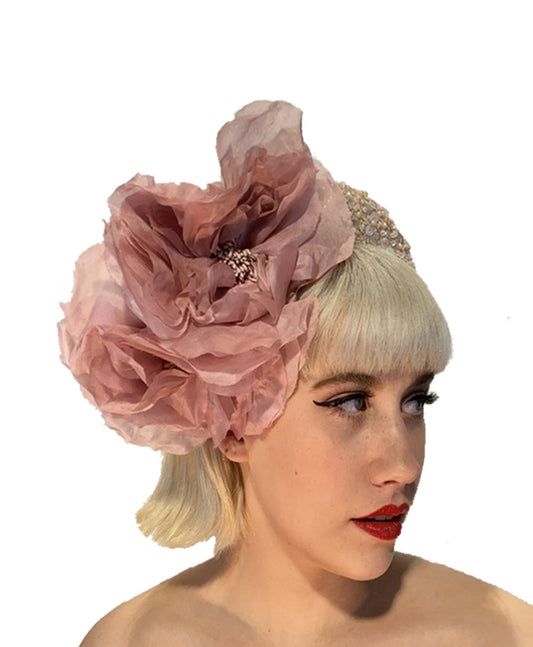 Pink Beaded Silk Fascinator