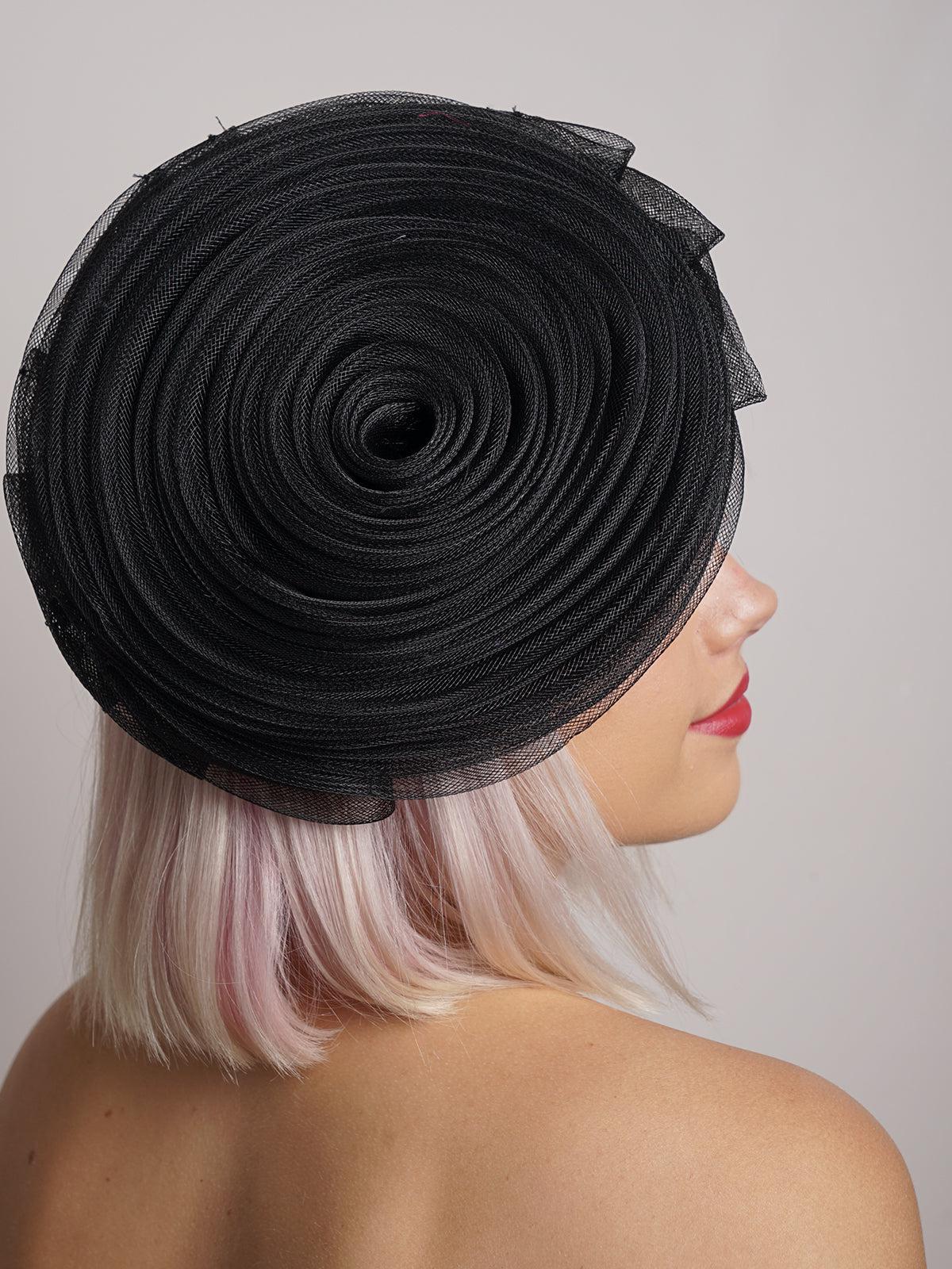 Black Crinoline Spiral Hat