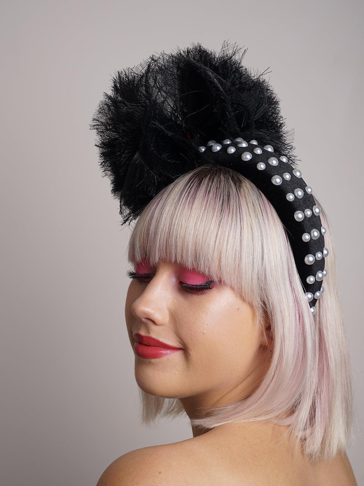 Black Tulle Pompom headband