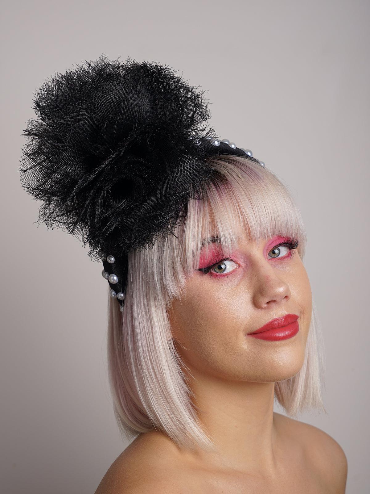 Black Tulle Pompom headband