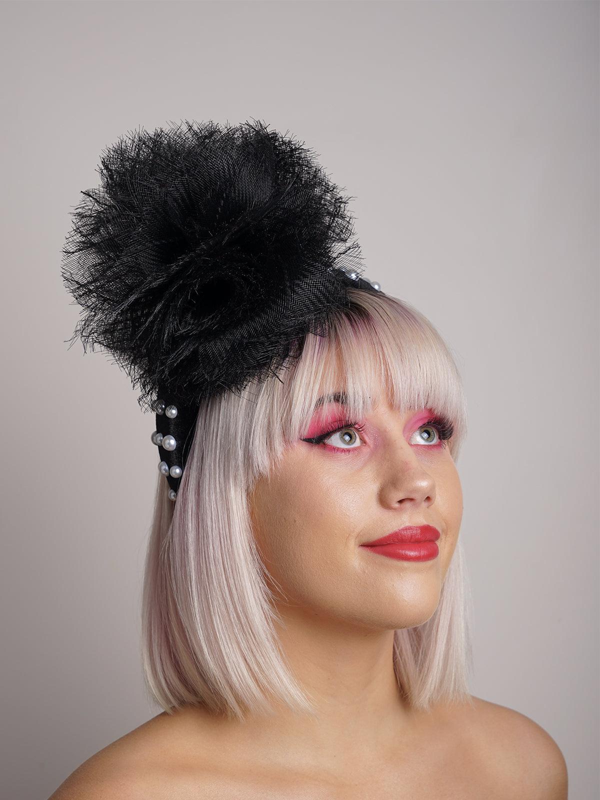 Black Tulle Pompom headband