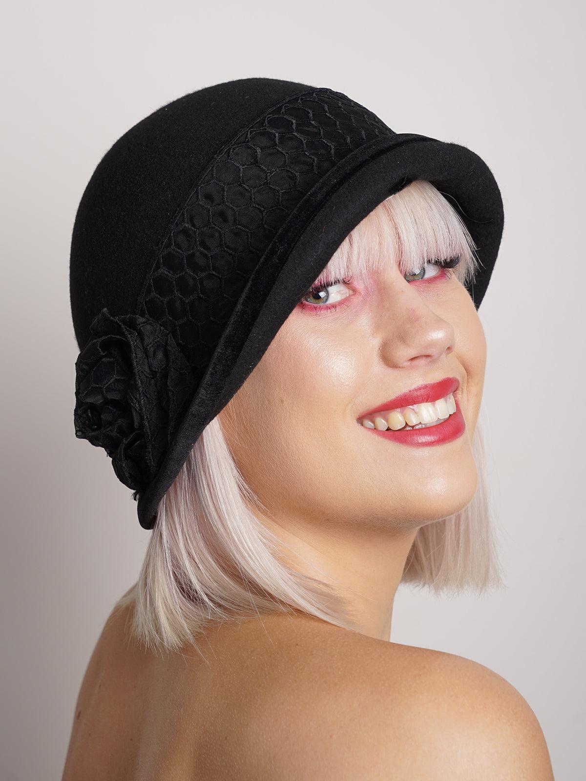 Black Wool Cloche Hat