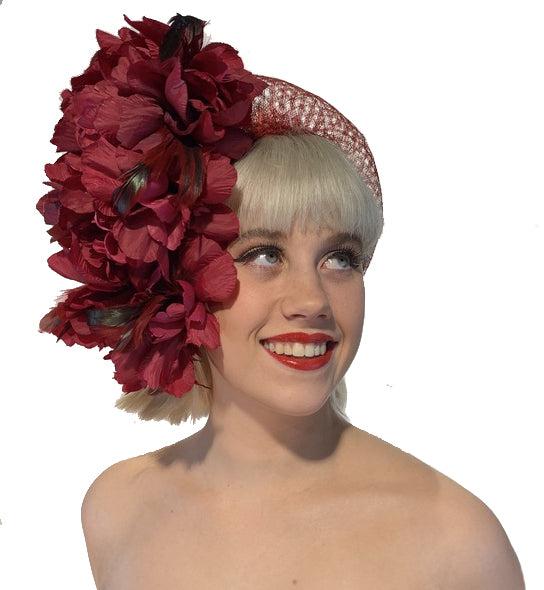 Red Burgundy Flower Headband Crown