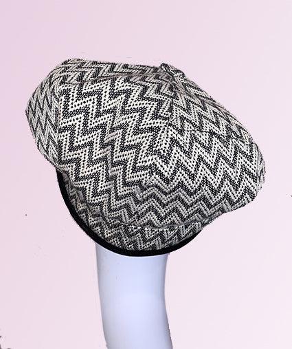 Black White Zigzag Newsboy Cap velvet trim