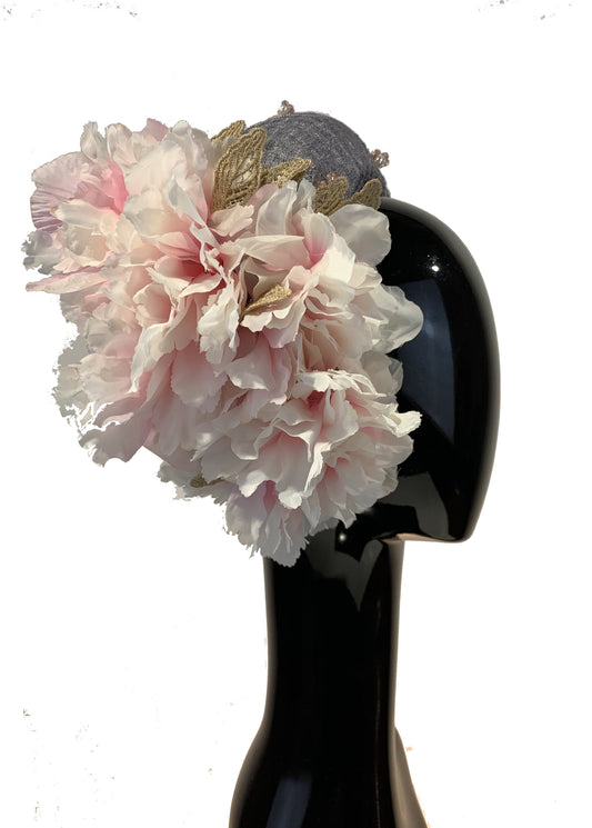 White Pink Flower Headband Grey Crown