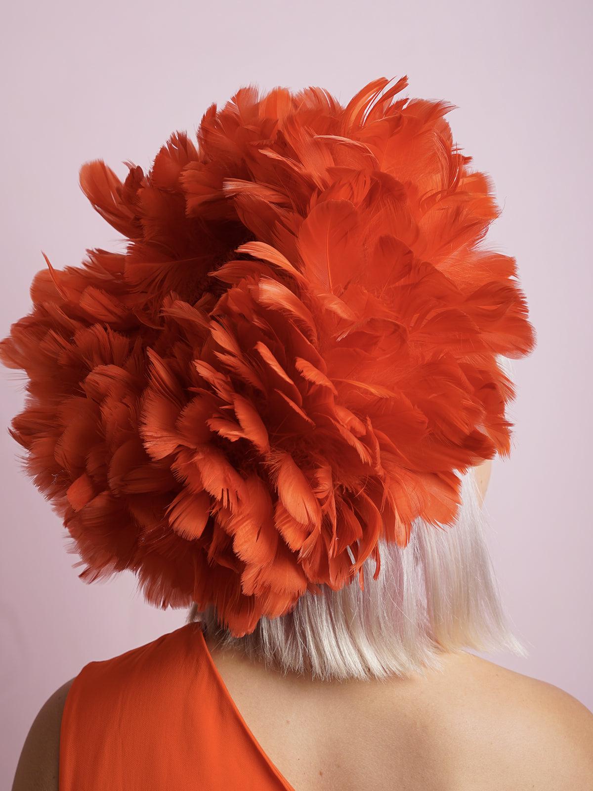 Orange Rust Feather Ring Hat