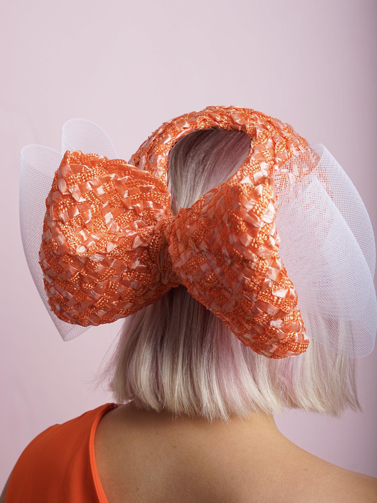 Orange Braid Bow Hat with white crinoline bow