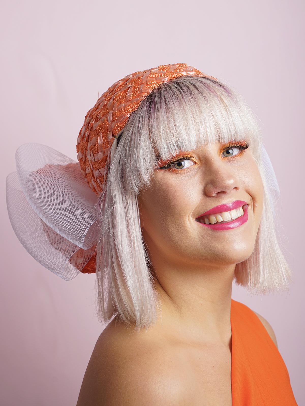 Orange Braid Bow Hat with white crinoline bow