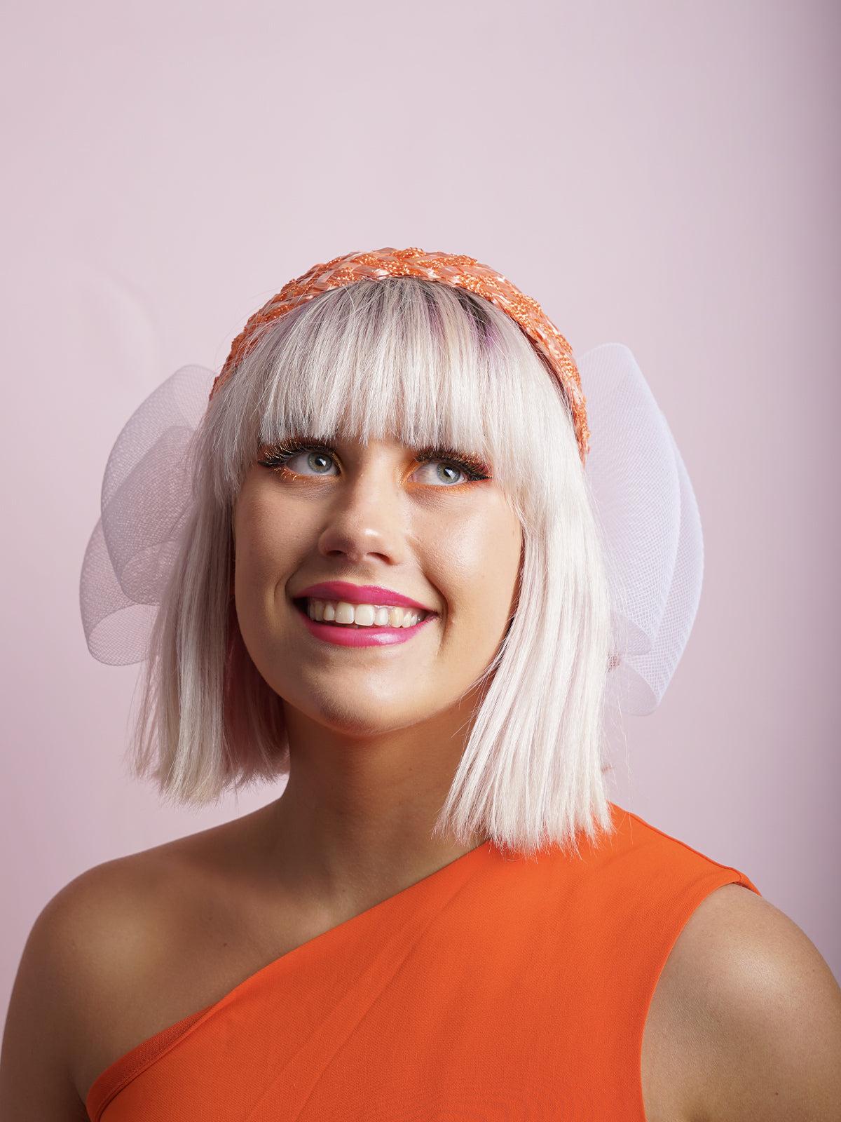 Orange Braid Bow Hat with white crinoline bow