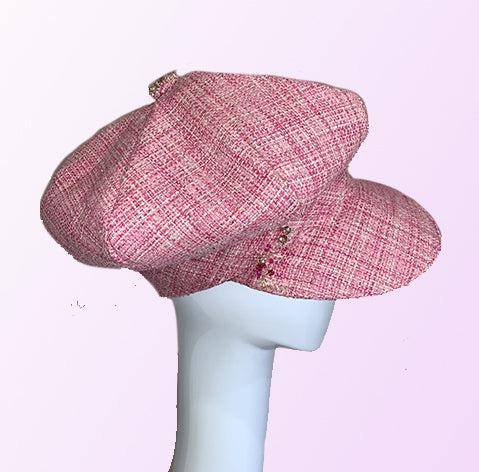 Pink Chanel Newsboy Cap silk/wool/beading