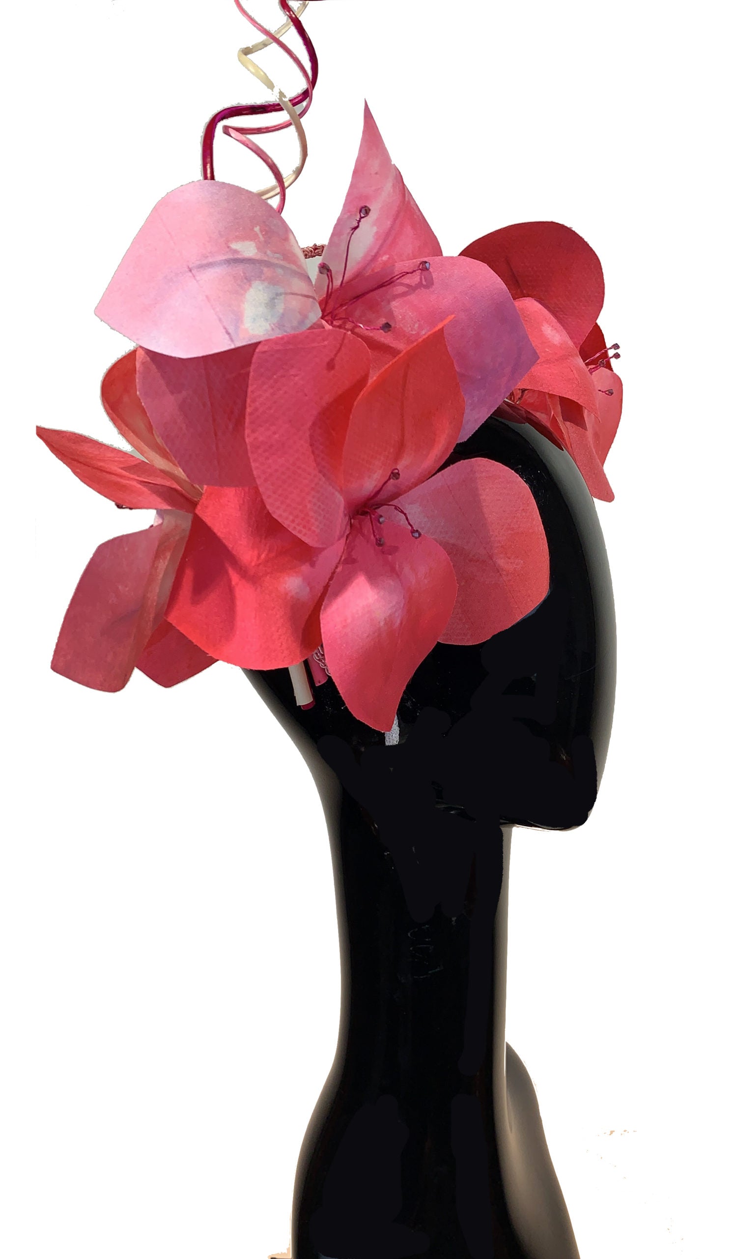 Pink Petal Flower Fascinator silk pink crystals