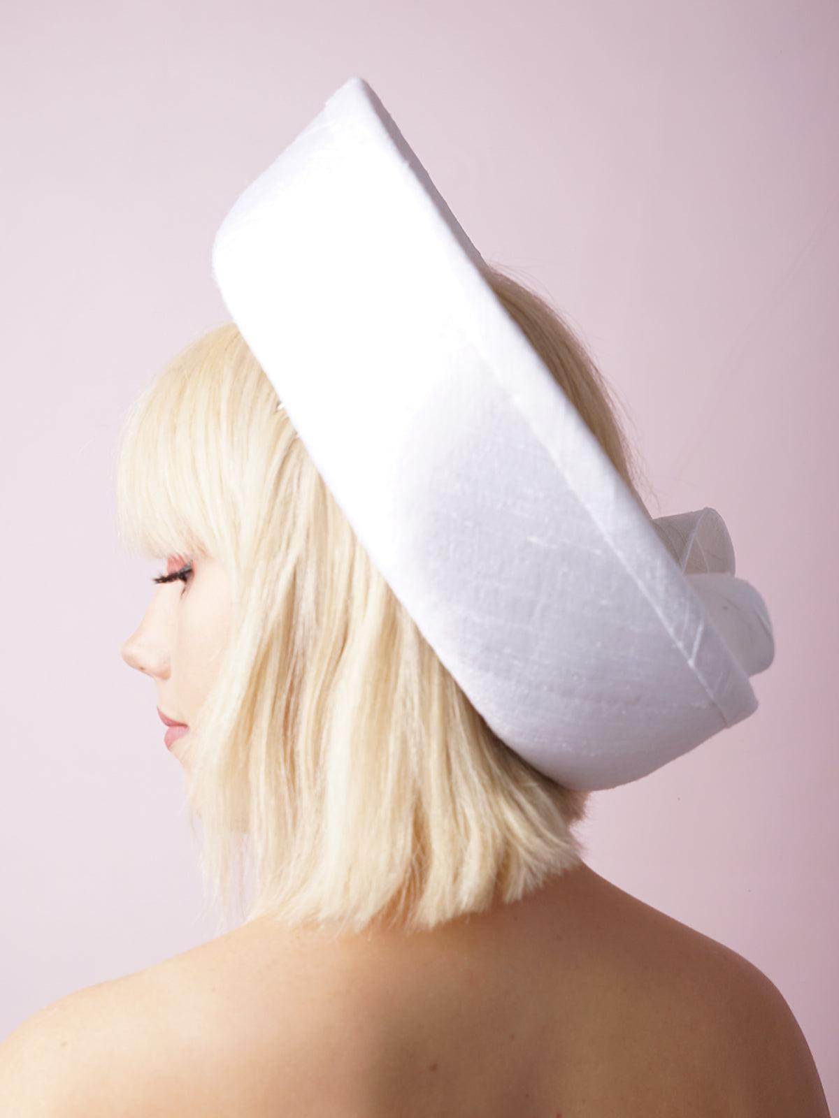 White Silk Breton Hat in white dupion silk