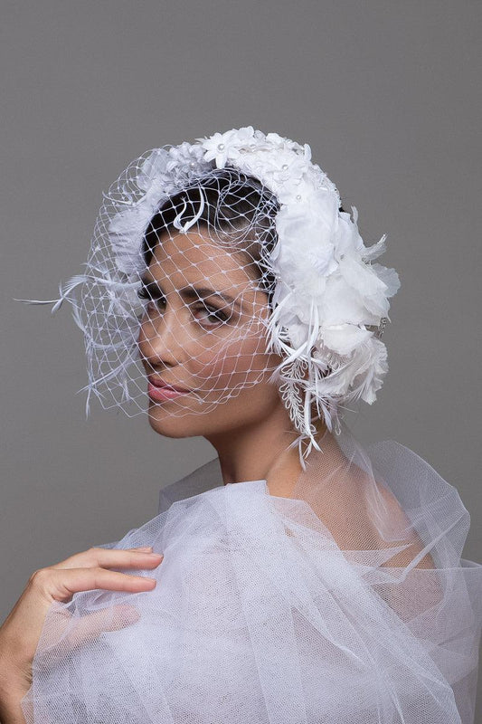 White Lace Feather Headband